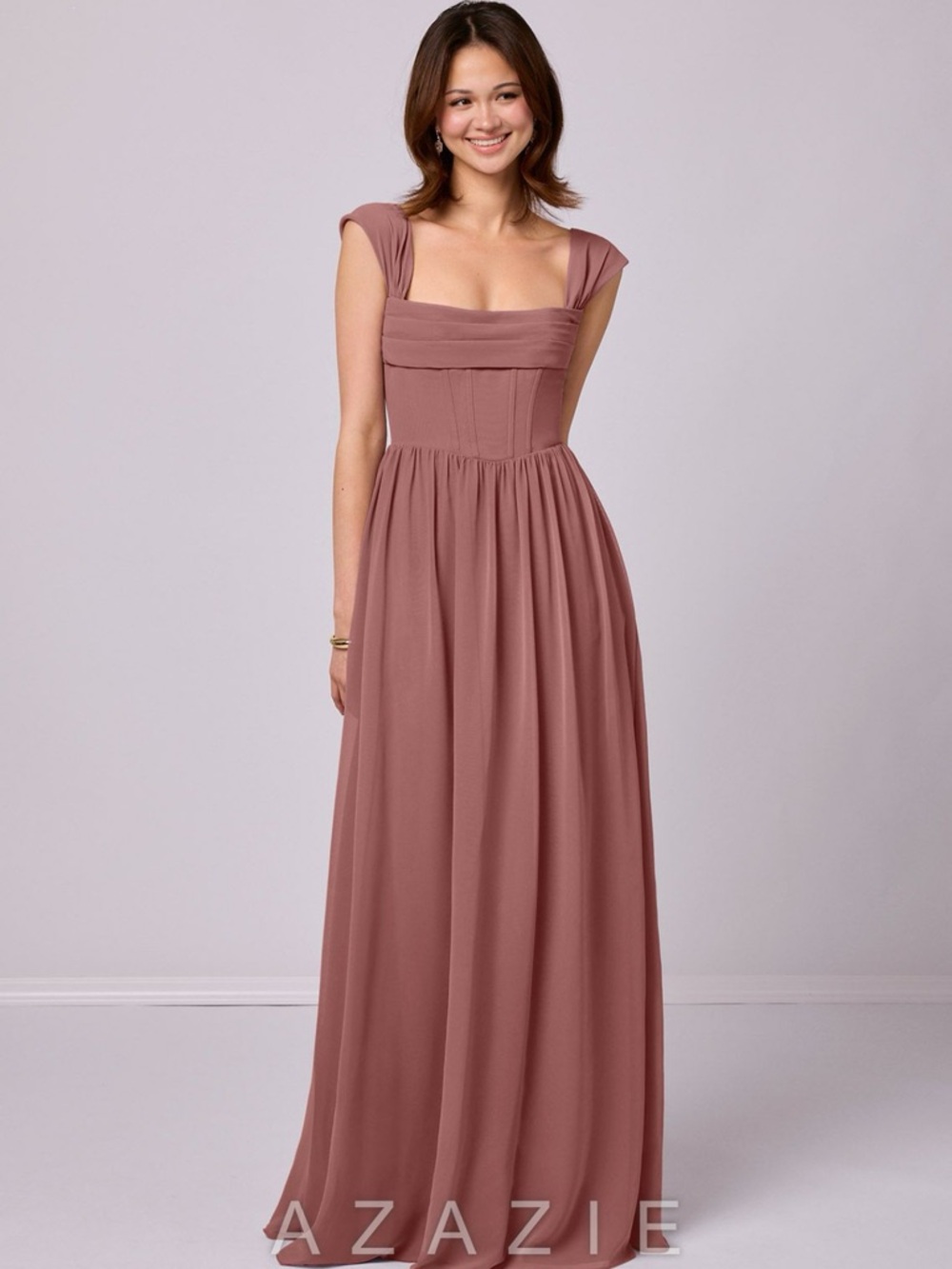 Azazie desert rose corset Maxi dress 1036